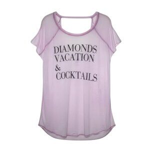 NEW Chaser Diamonds Vacation & Cocktails Distressed Pink Black Glitter Tee Sz. M